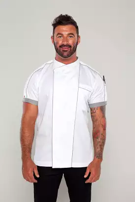 Bryan chef jacket, white with grey trim and CoolVent-feature.