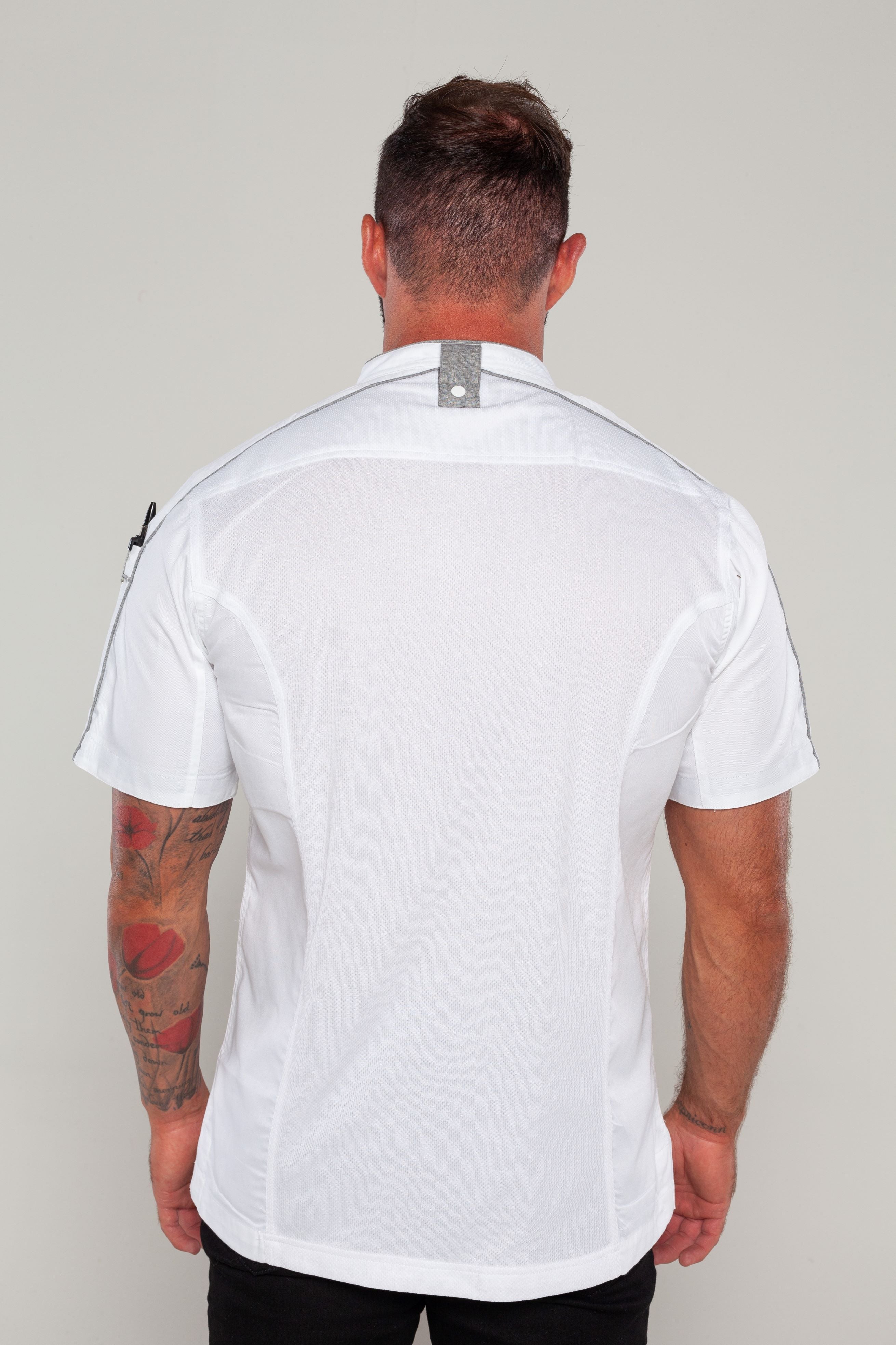 Bryan chef jacket, white with grey trim and CoolVent-feature.