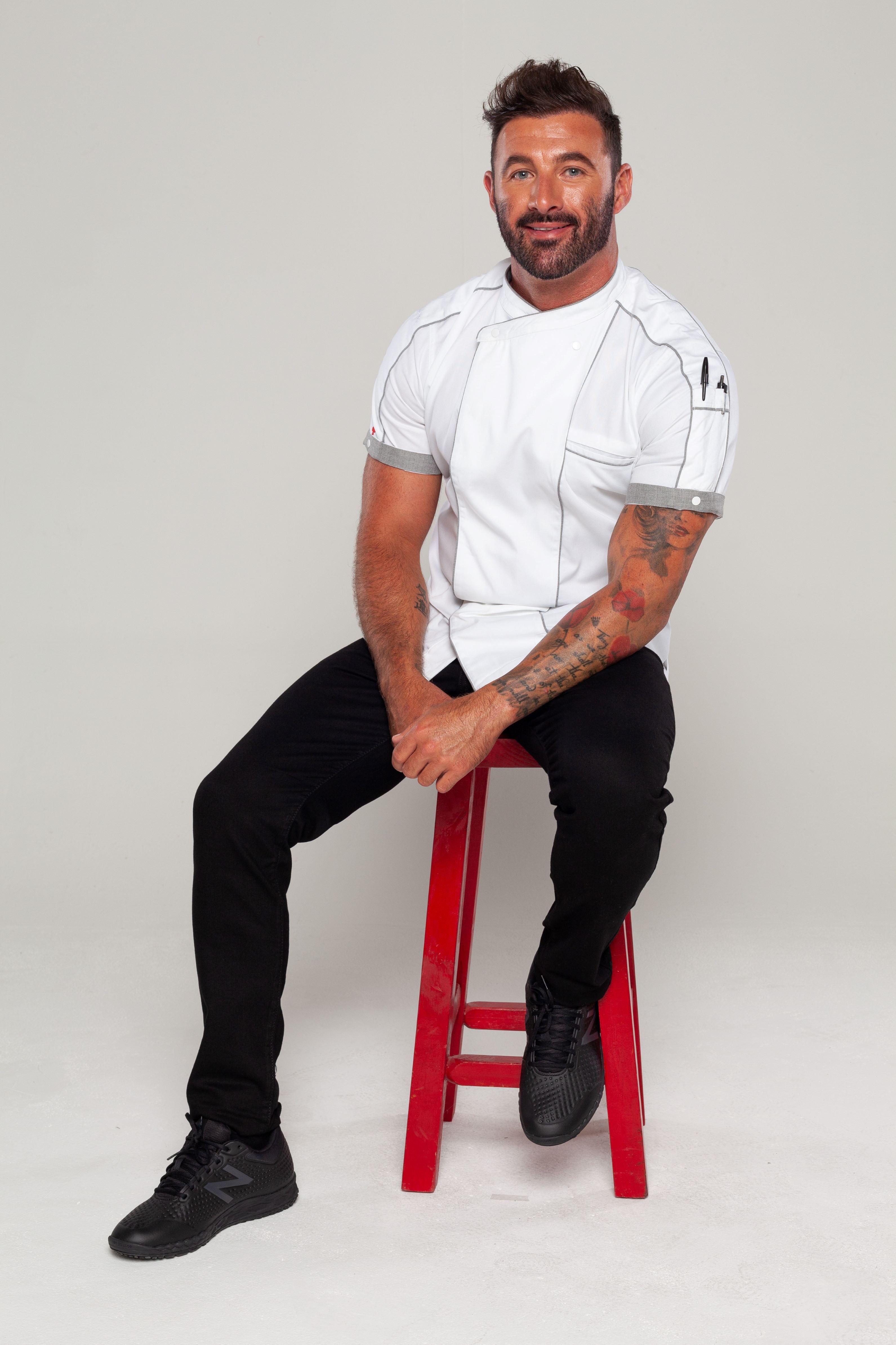 Bryan chef jacket, white with grey trim and CoolVent-feature.