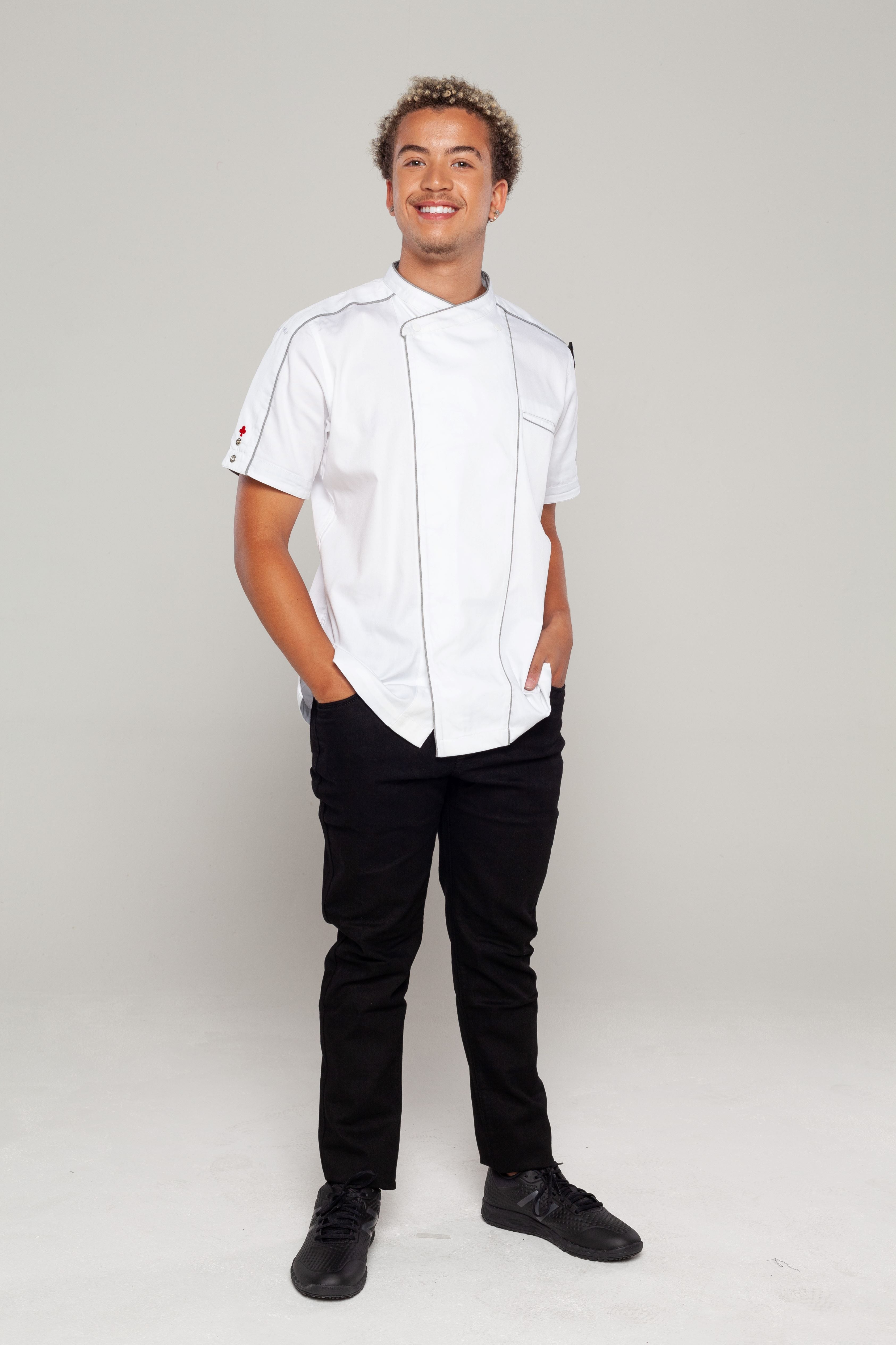 Bryan chef jacket, white with grey trim and CoolVent-feature.