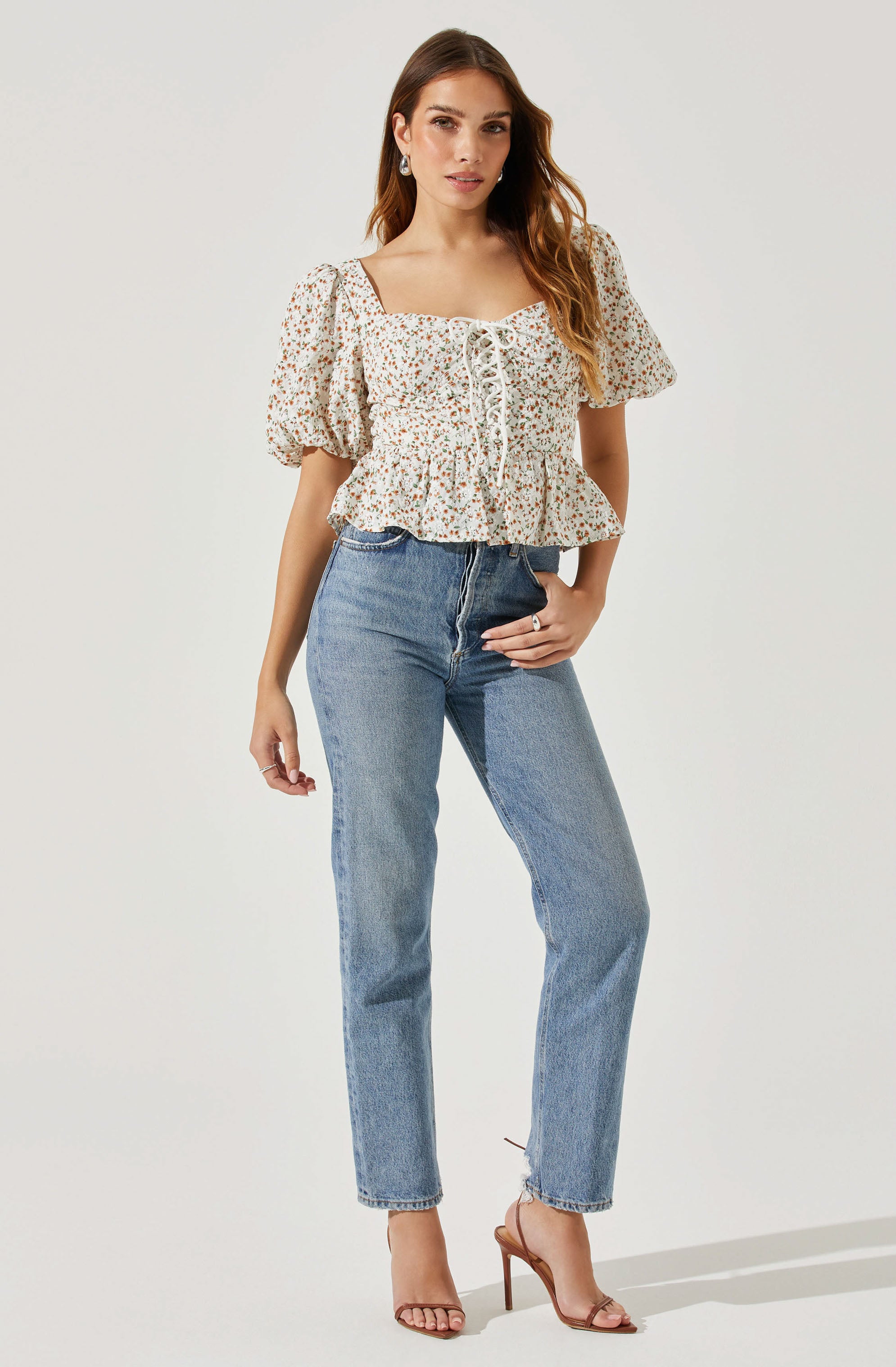 bubble sleeve floral top