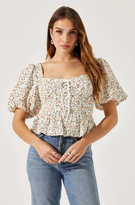 bubble sleeve floral top