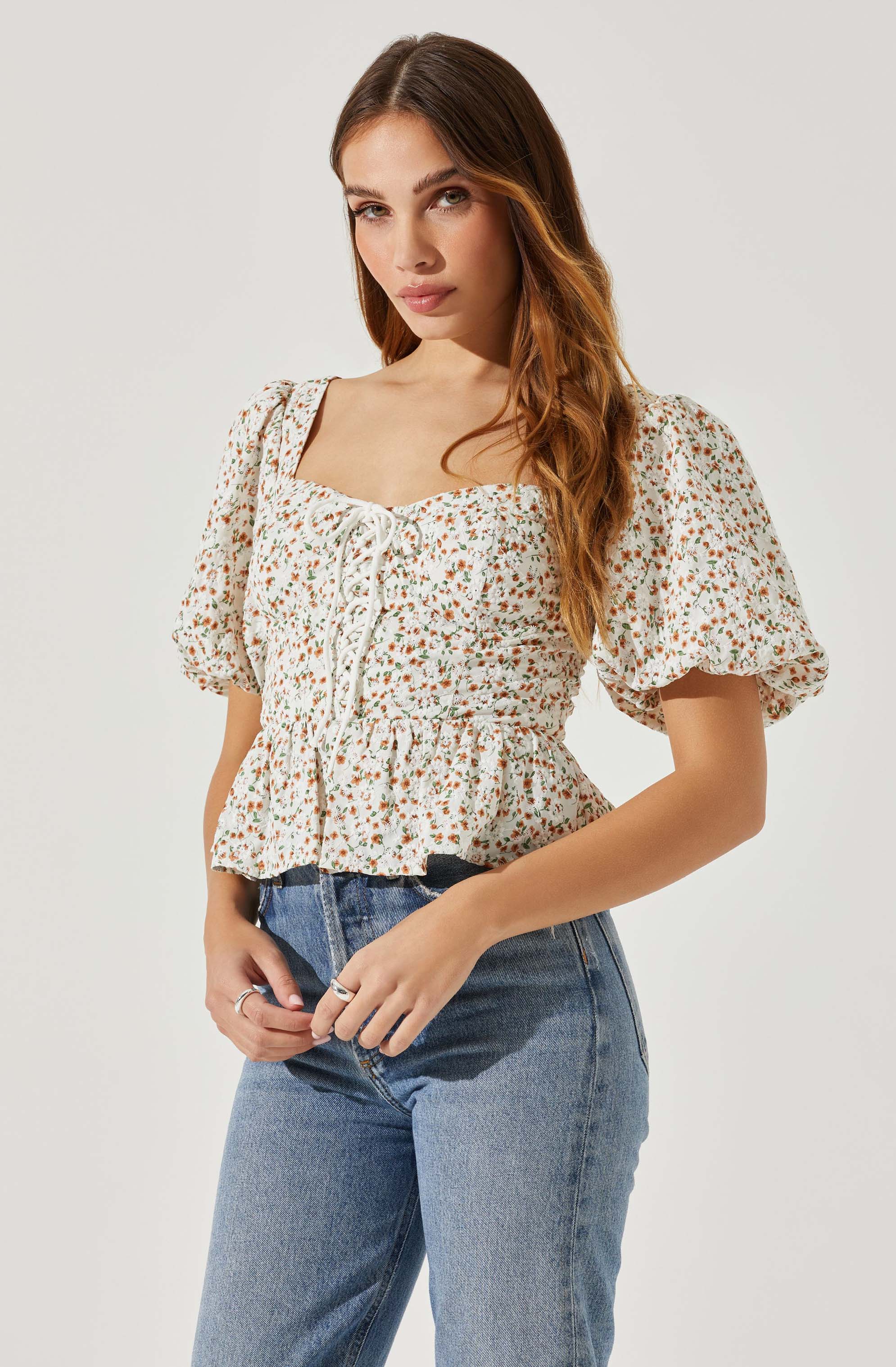 bubble sleeve floral top