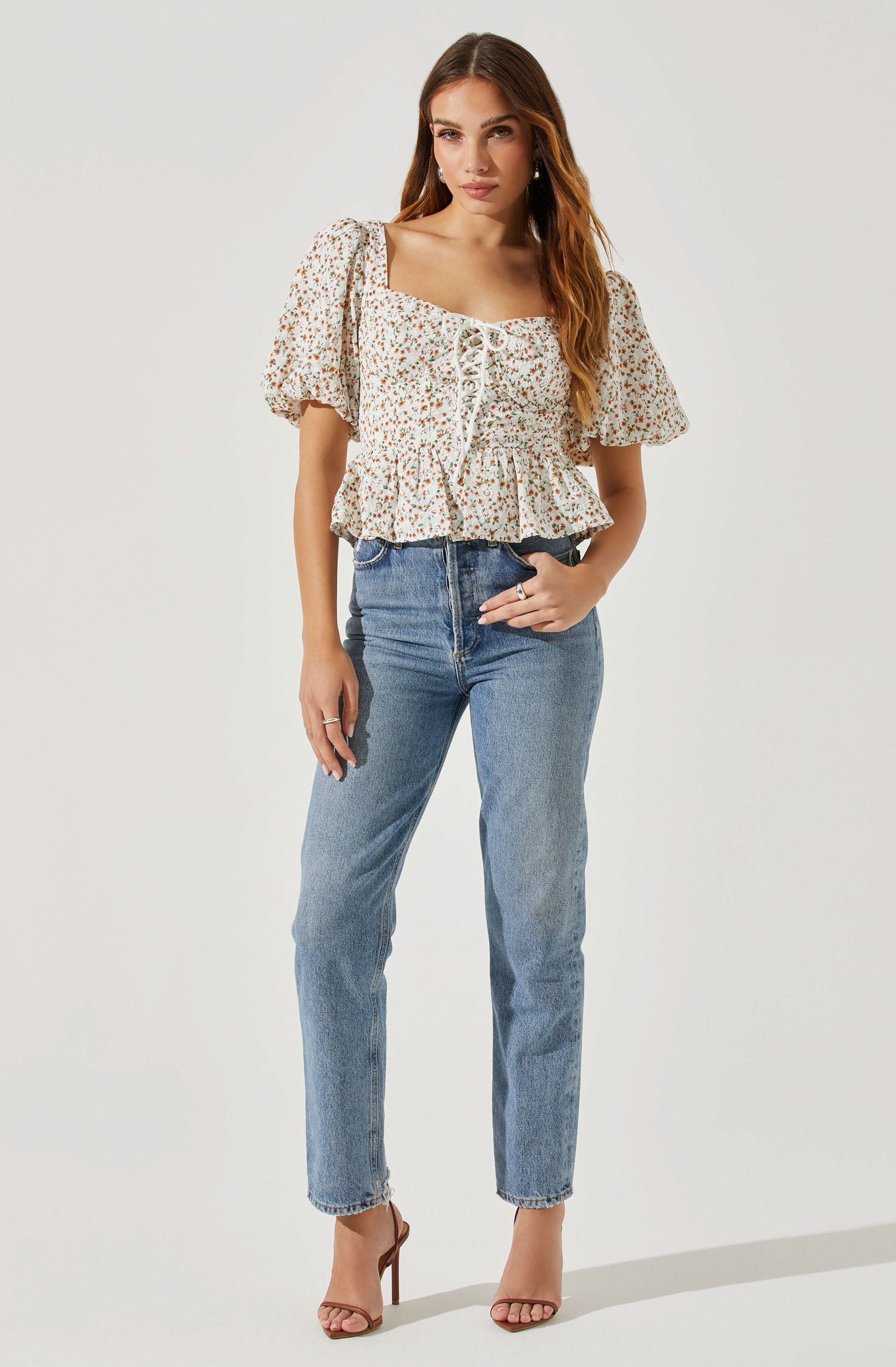 bubble sleeve floral top