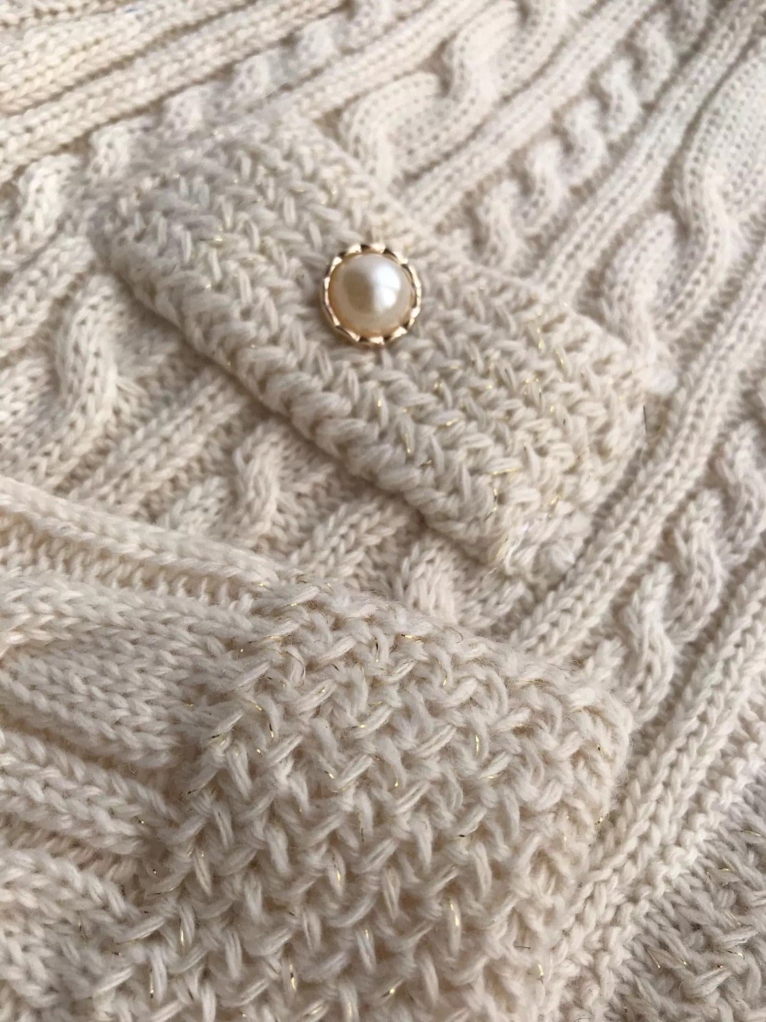 Chain Stitch Sweater With Pearl Buttons