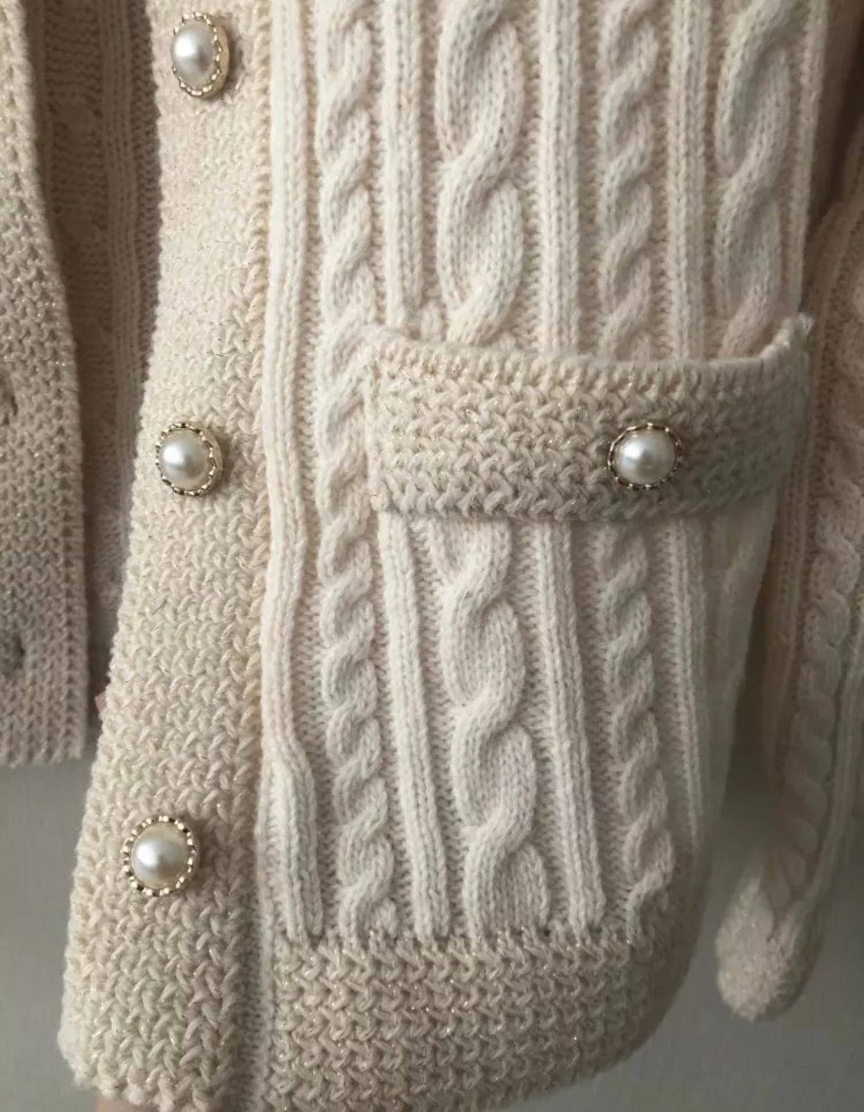 Chain Stitch Sweater With Pearl Buttons