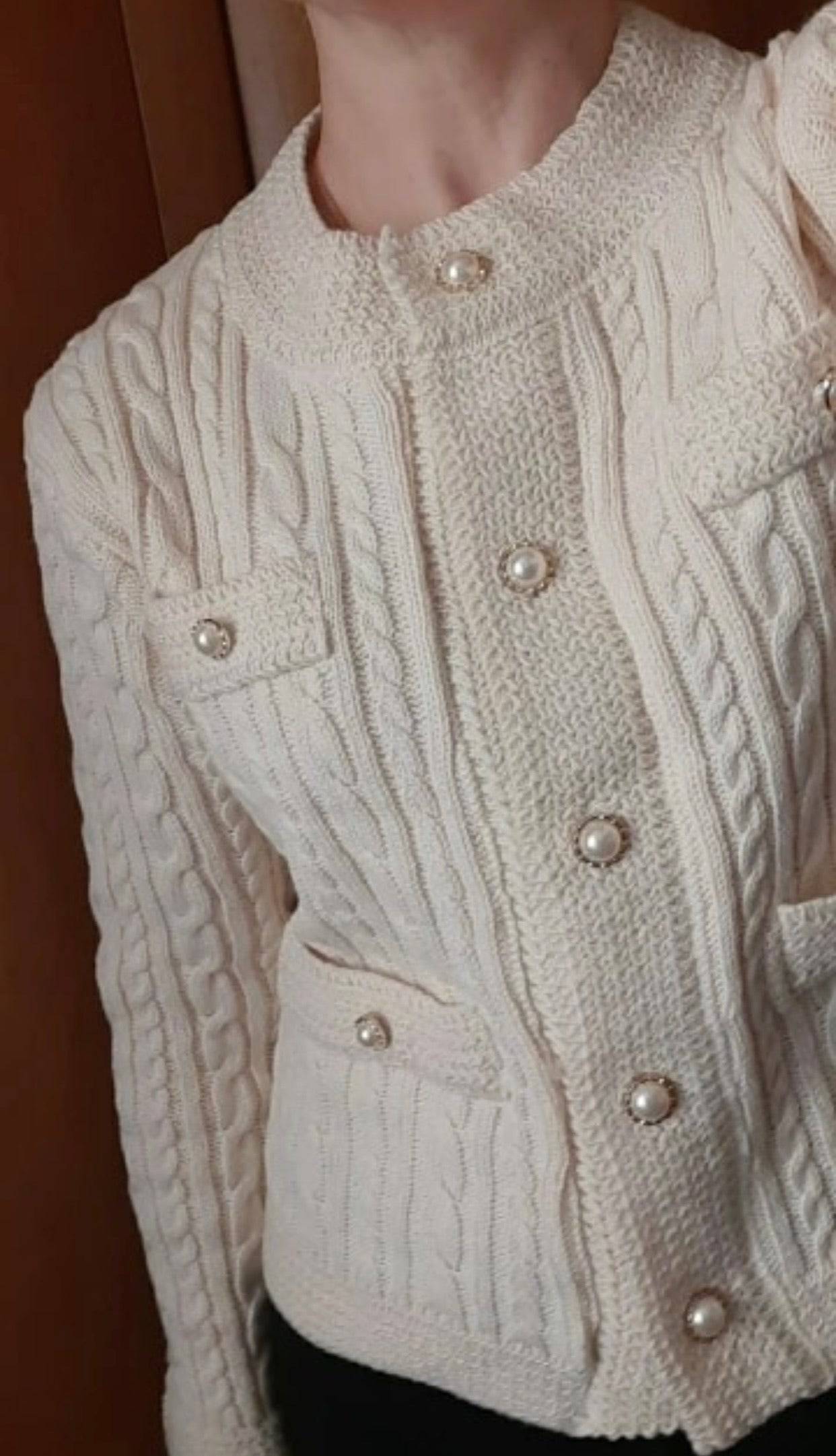 Chain Stitch Sweater With Pearl Buttons