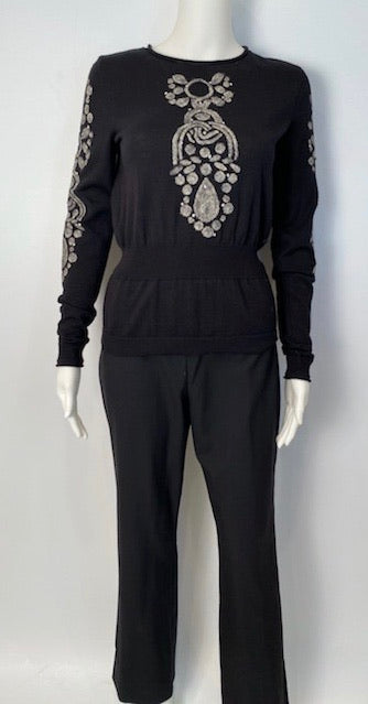 Chanel 07A 2007 Fall Black Gray Cashmere Tunic Sweater FR 40