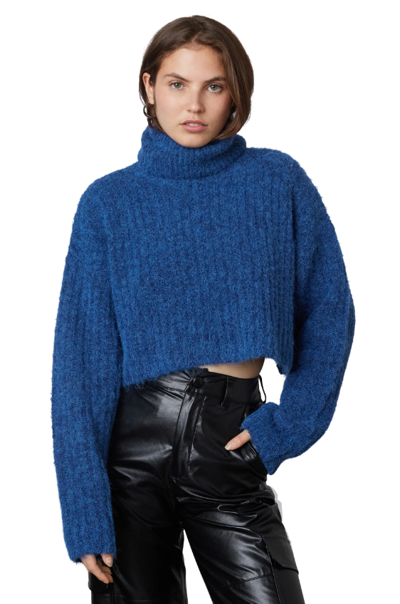 cobalt blue turtleneck sweater