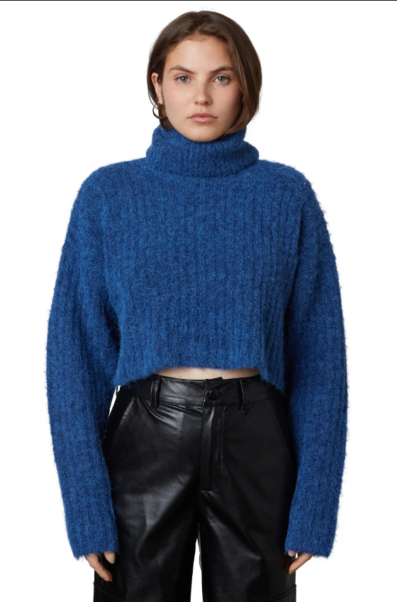 cobalt blue turtleneck sweater