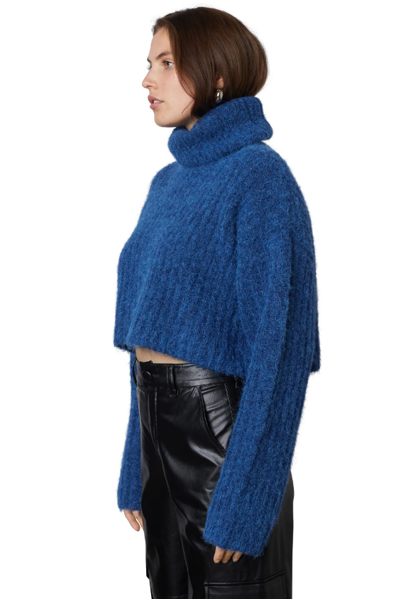 cobalt blue turtleneck sweater