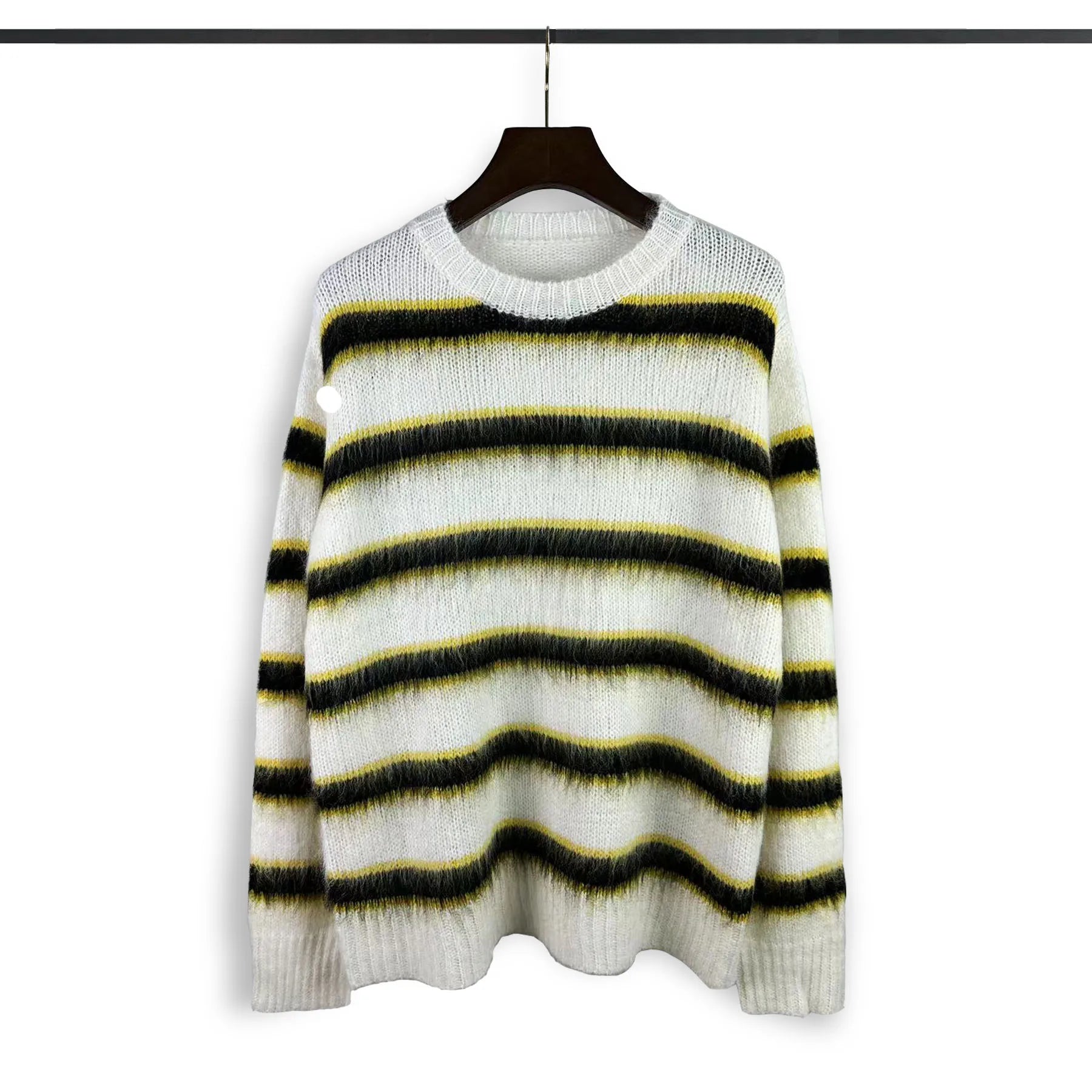 Color Stripe Knit Sweater - Autumn Winter Round Neck - Oversize Loose Mohair Contrast Pullovers