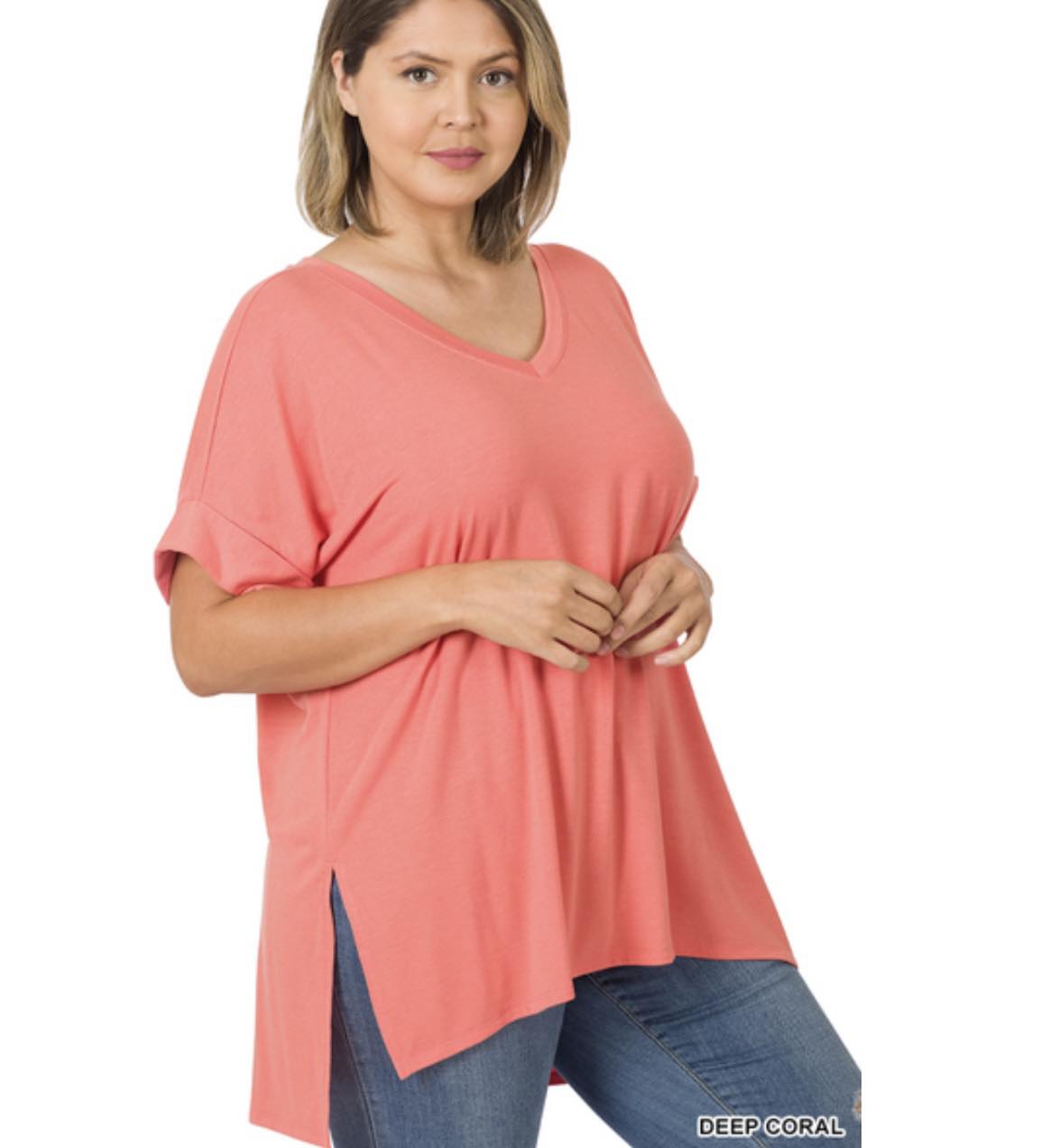 Coral Flow Tunic V-Neck Top