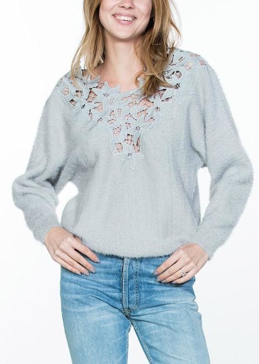 Crocheted lace trim sweater