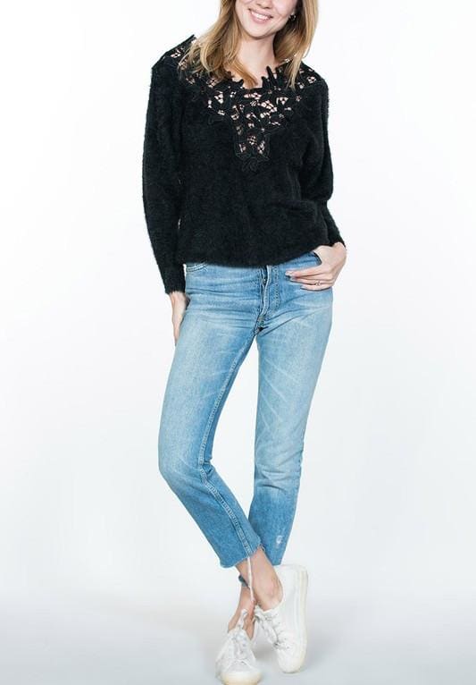 Crocheted lace trim sweater