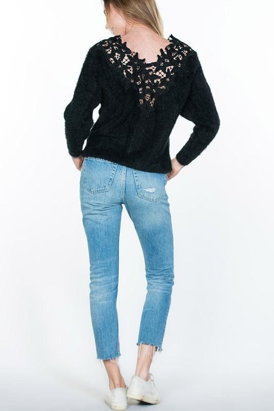 Crocheted lace trim sweater