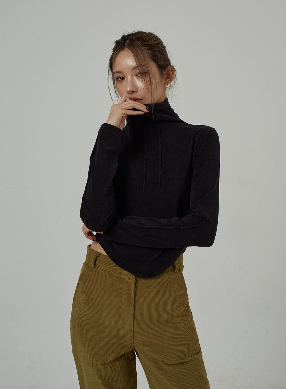 Crop Turtleneck with Bust Stripe Detail, CJ309