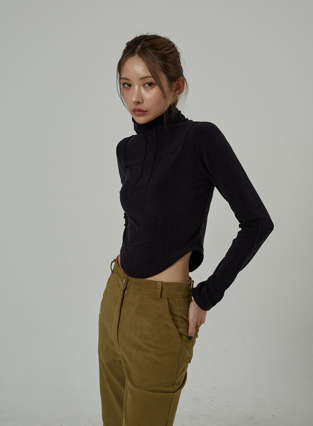 Crop Turtleneck with Bust Stripe Detail, CJ309