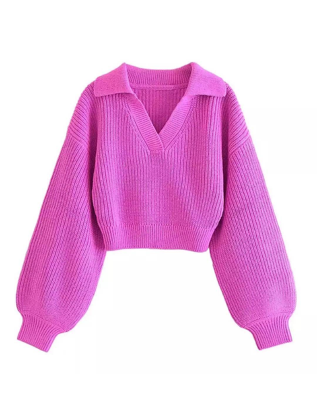 Cropped Pink Sweater with Short Collar