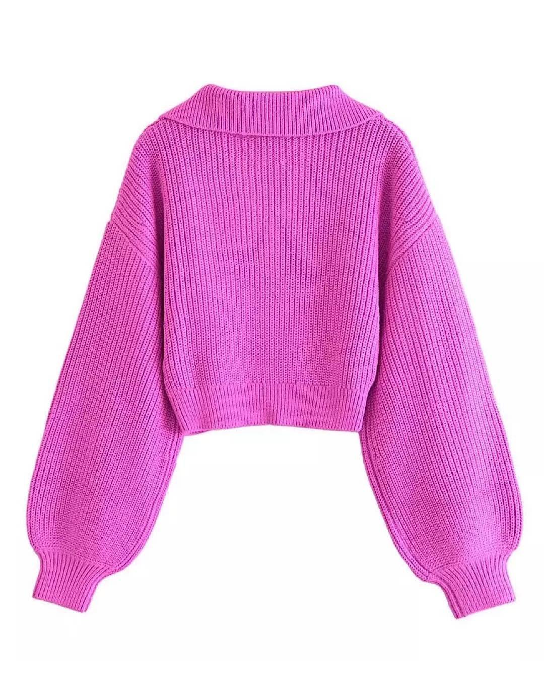 Cropped Pink Sweater with Short Collar