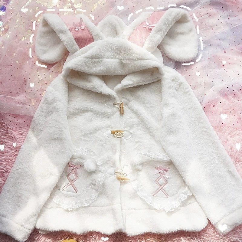 Cute Lamb Fleece Sweater Coat with Rabbit Ears