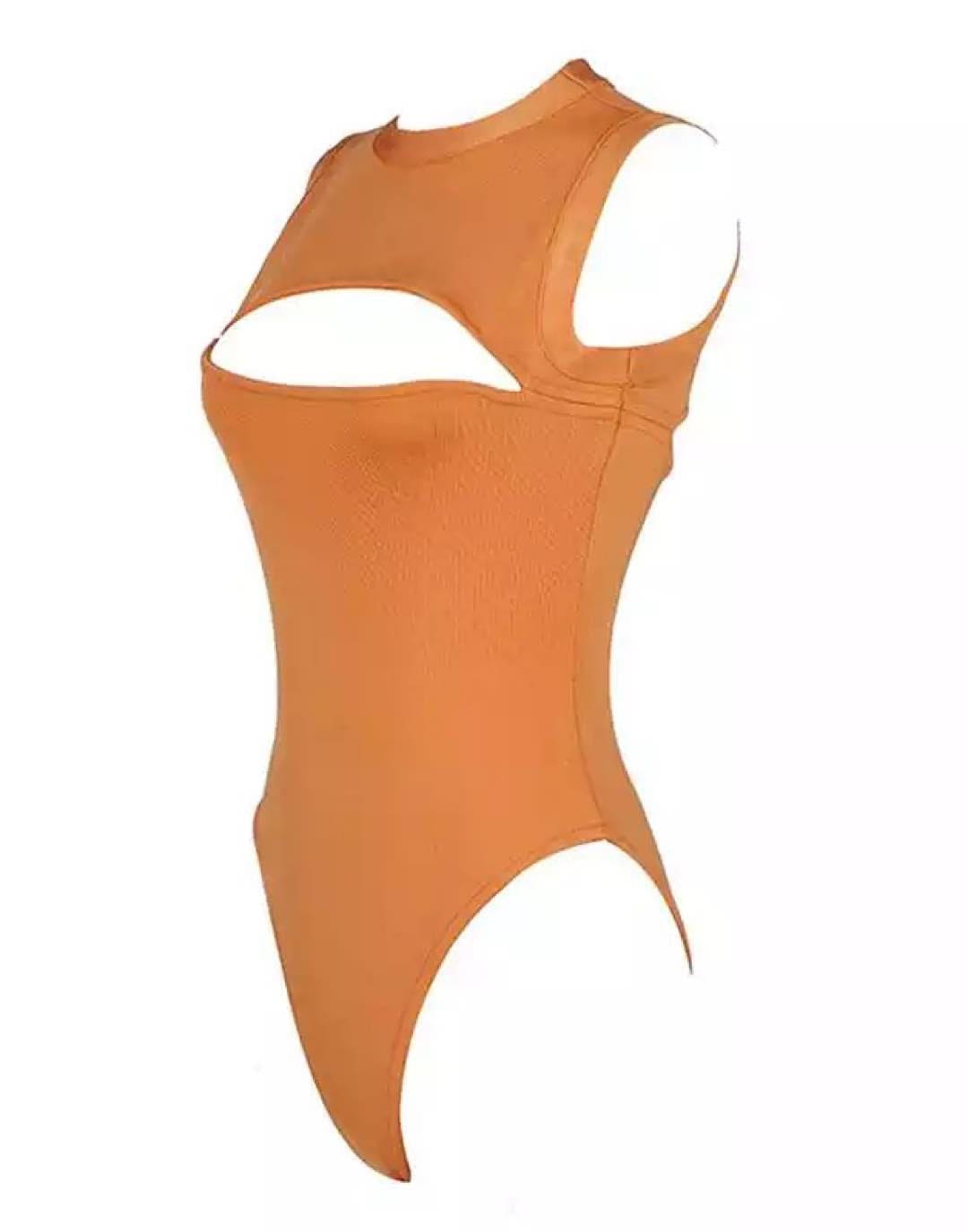 Cutout Bandage Bodysuit with Cleavage