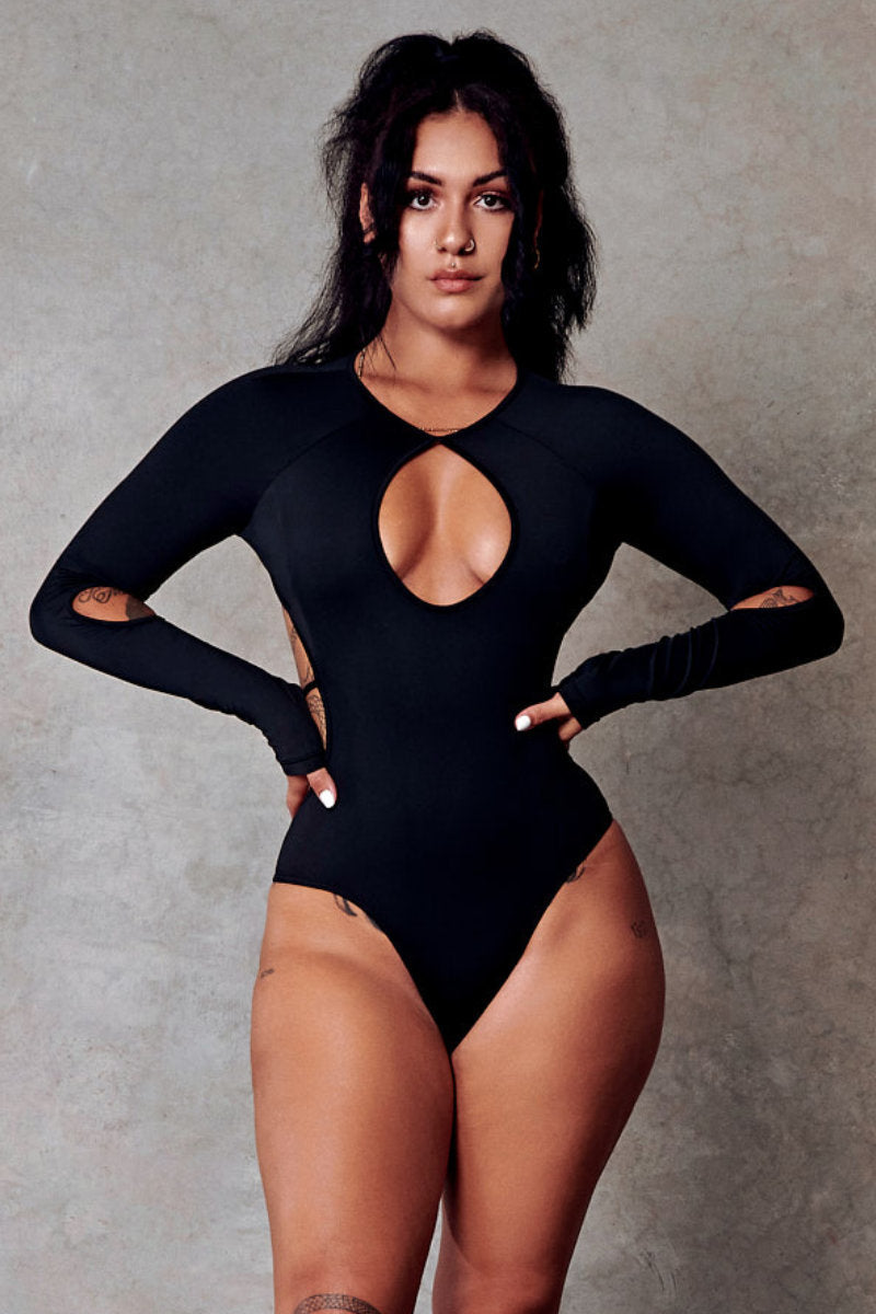 CXIX 119 Black Plunge Bodysuit