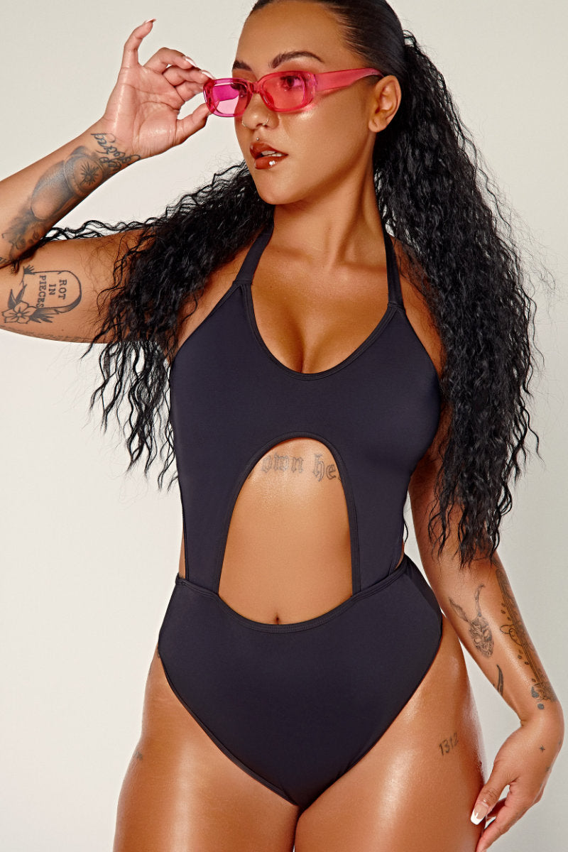 CXIX Dollhaus black halter bodysuit