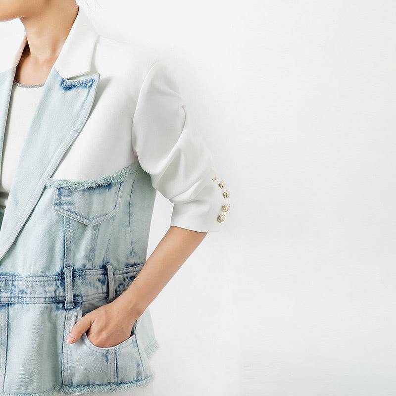 Denim Solid Long Blazer