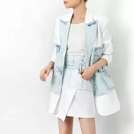 Denim Solid Long Blazer