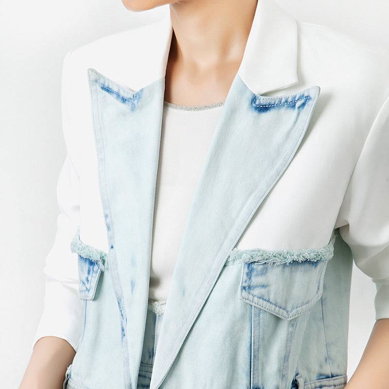 Denim Solid Long Blazer