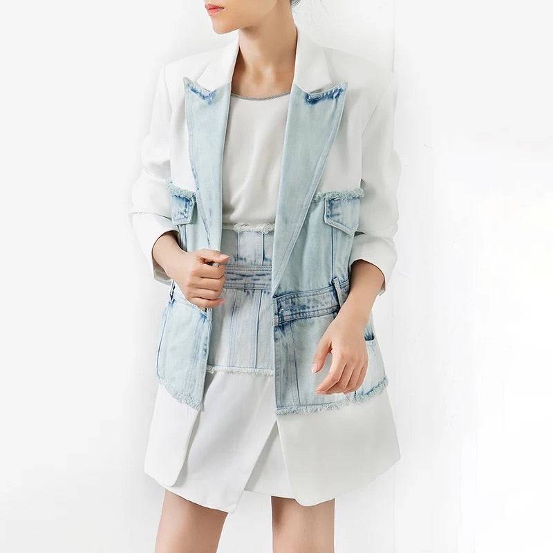 Denim Solid Long Blazer