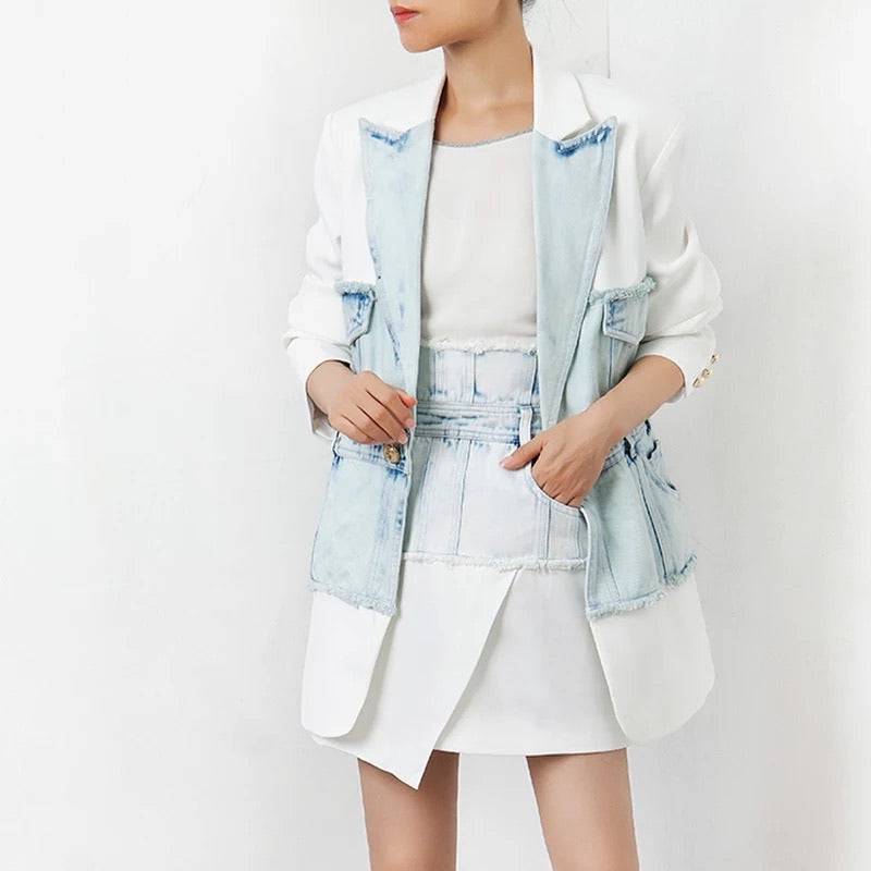 Denim Solid Long Blazer