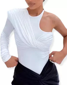 Draped Bodysuit with a Single Sleeve