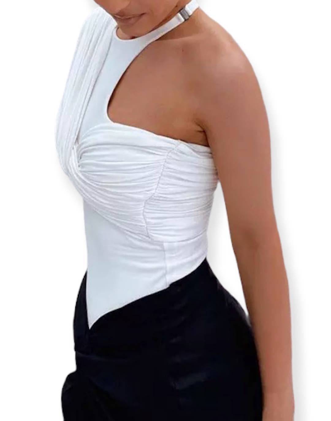 Draped Bodysuit with a Single Sleeve