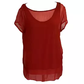 Dries Van Noten Silk & Jersey Doubled Top, Ruby Red, Size S.