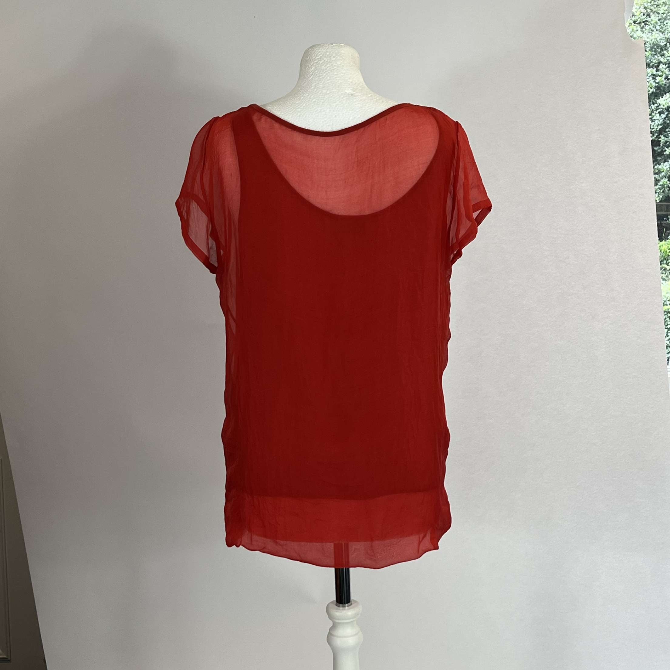 Dries Van Noten Silk & Jersey Doubled Top, Ruby Red, Size S.