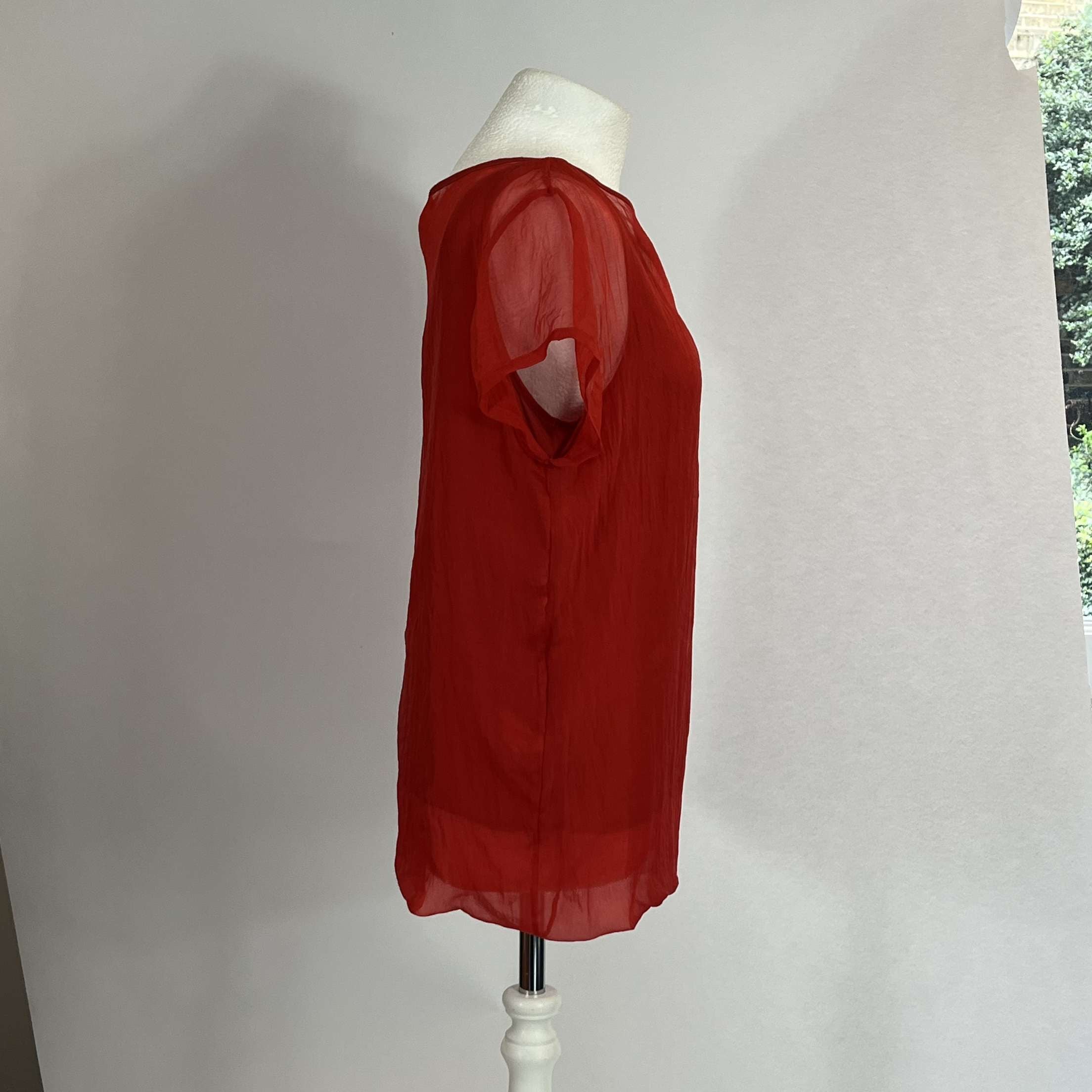 Dries Van Noten Silk & Jersey Doubled Top, Ruby Red, Size S.