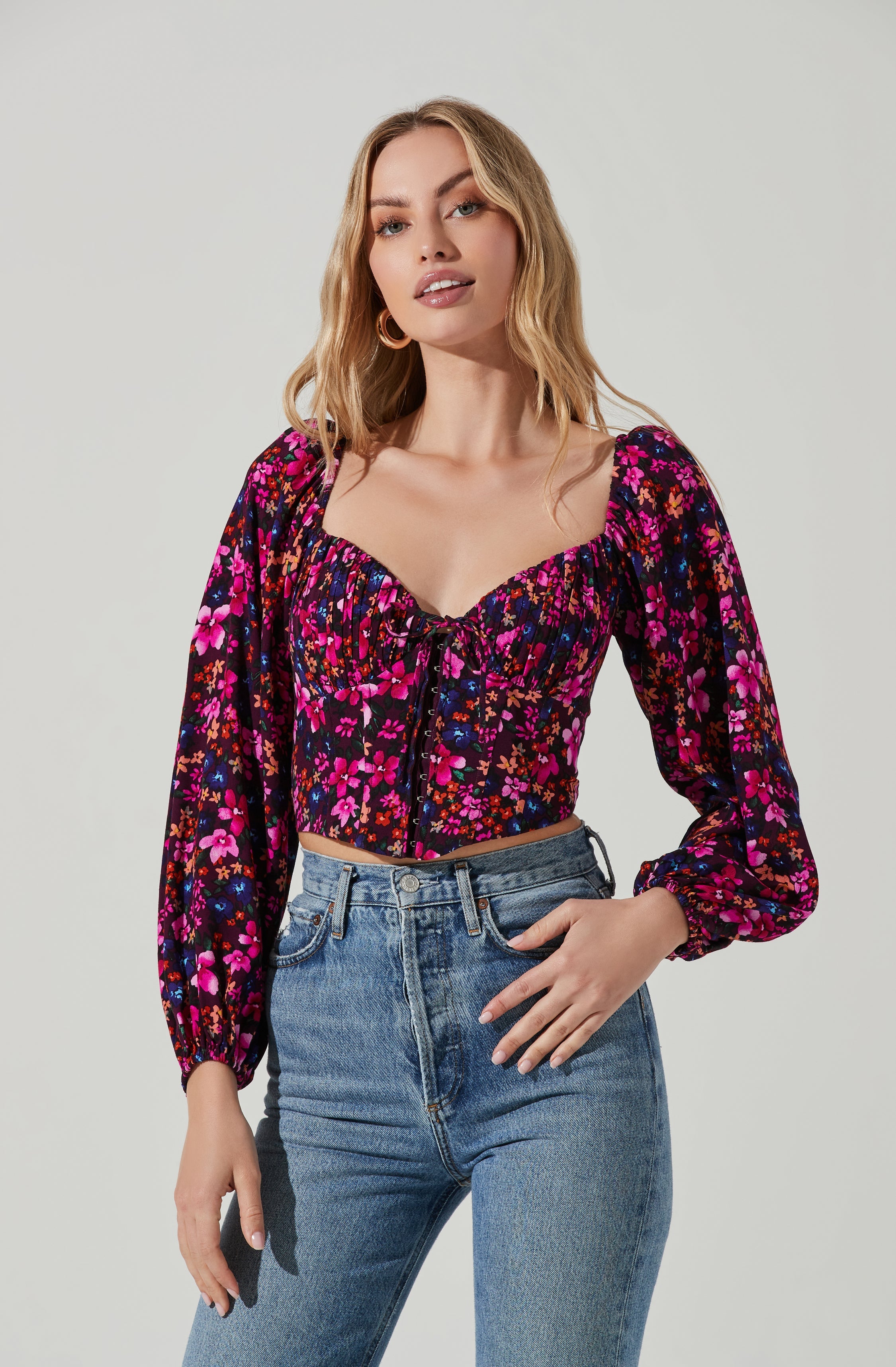 Edwina Floral Corset Top with Long Sleeves