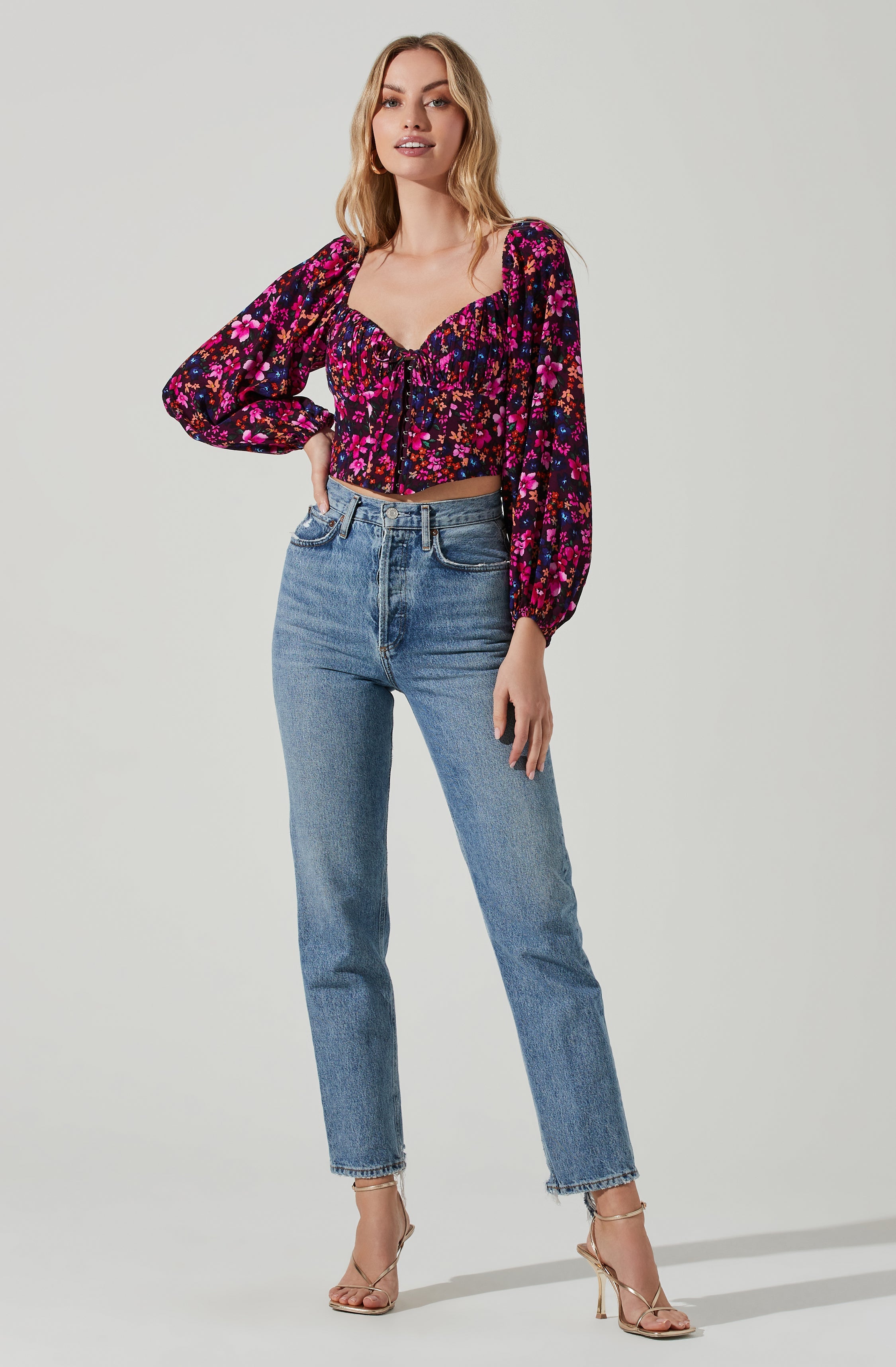 Edwina Floral Corset Top with Long Sleeves