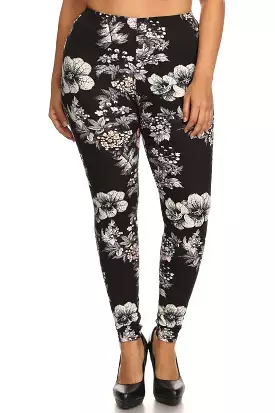 Floral Graphic Printed Plus Size Legging in Jersey Knit