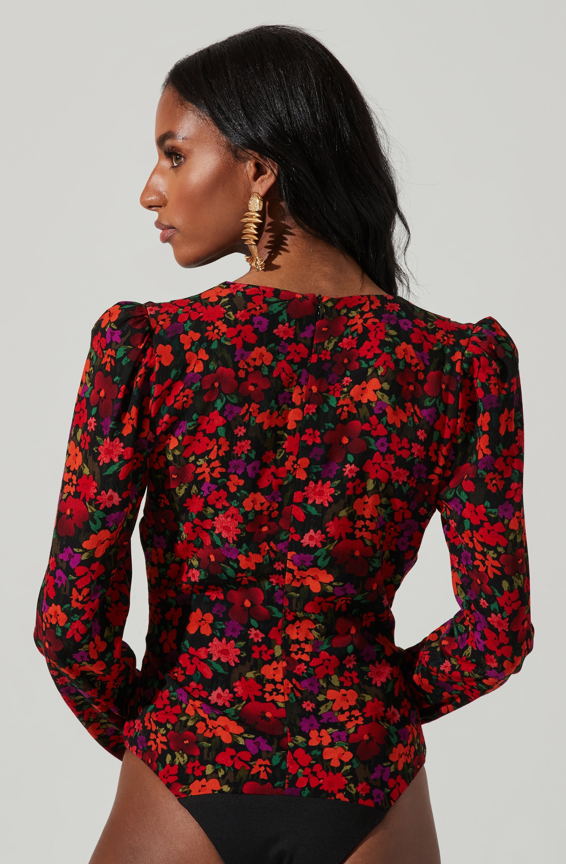 Floral Wrap Front Long Sleeve Bodysuit by Bartlett