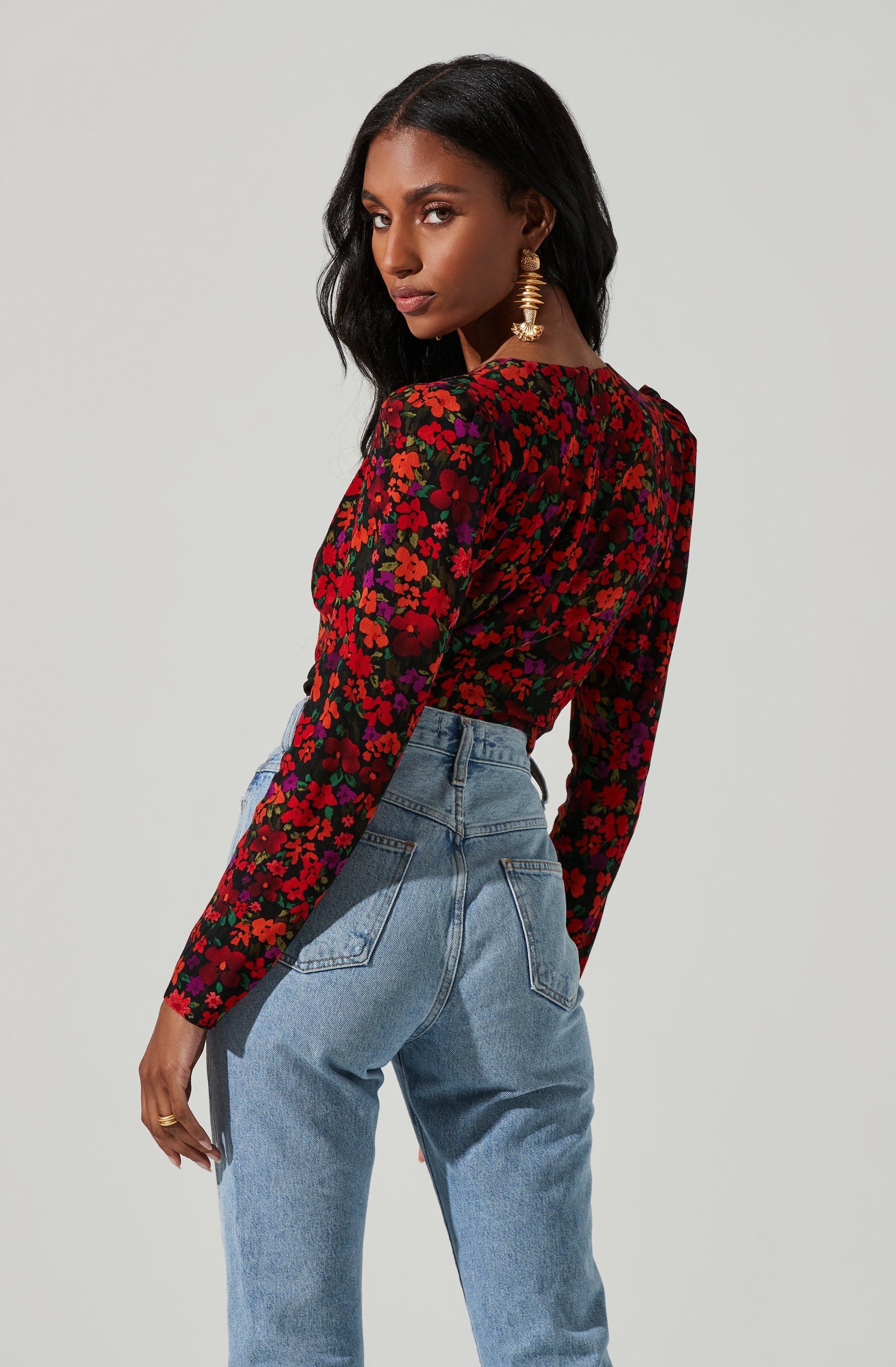 Floral Wrap Front Long Sleeve Bodysuit by Bartlett