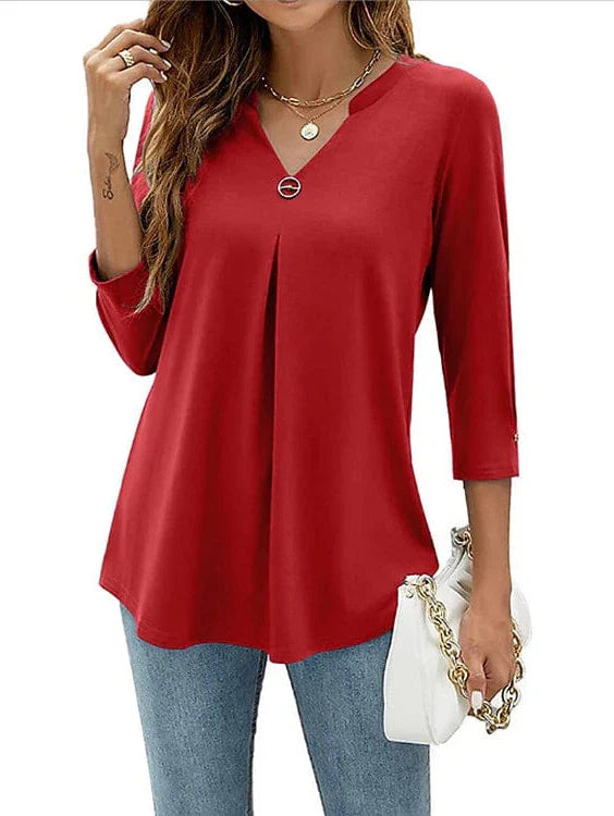 Flowing Tunic 3/4 Sleeve V Neck Black White Pink