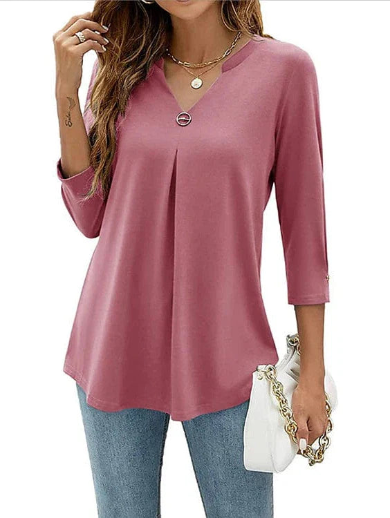 Flowing Tunic 3/4 Sleeve V Neck Black White Pink