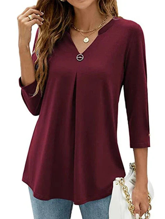 Flowing Tunic 3/4 Sleeve V Neck Black White Pink