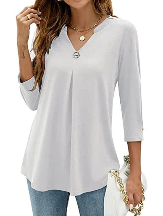 Flowing Tunic 3/4 Sleeve V Neck Black White Pink