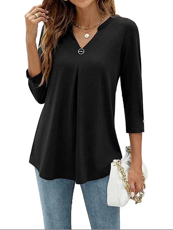 Flowing Tunic 3/4 Sleeve V Neck Black White Pink