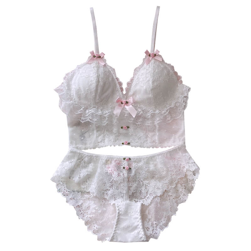 French girls vintage white lace bra set, Lolita underwear BY9056