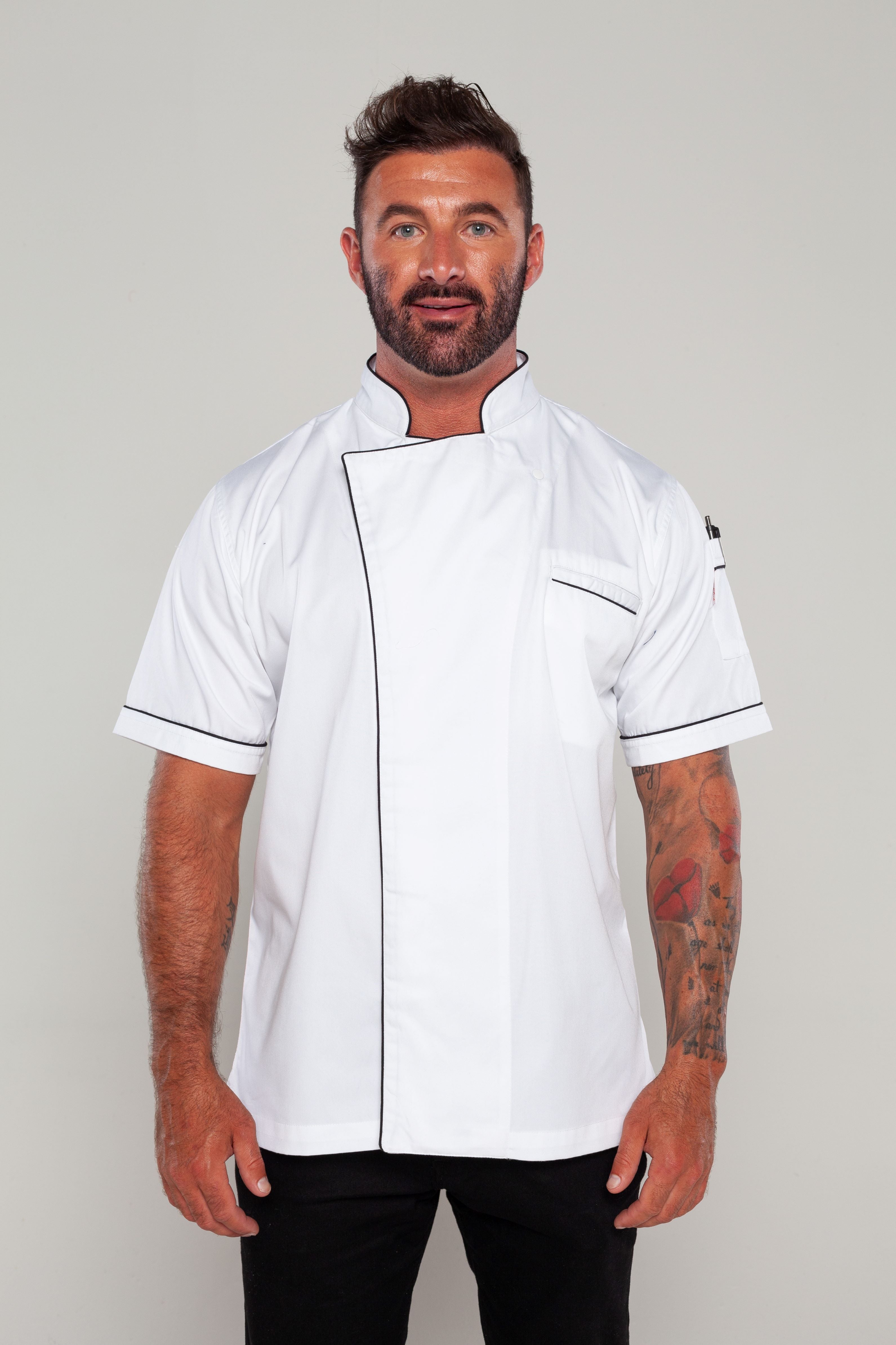 Gazi Chef Jacket White Black Trim Coolvent